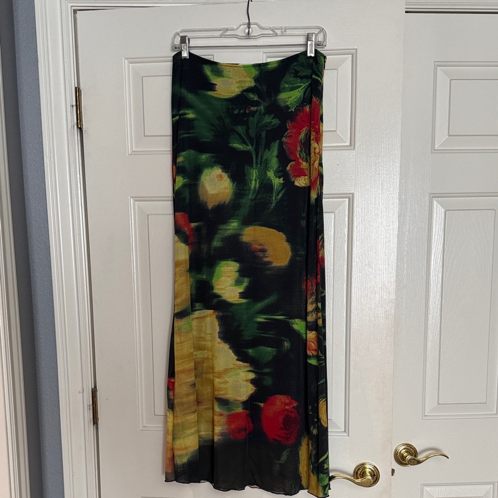 Roberto Cavalli Black Maxi Skirt with Red and Yellow Floral Design